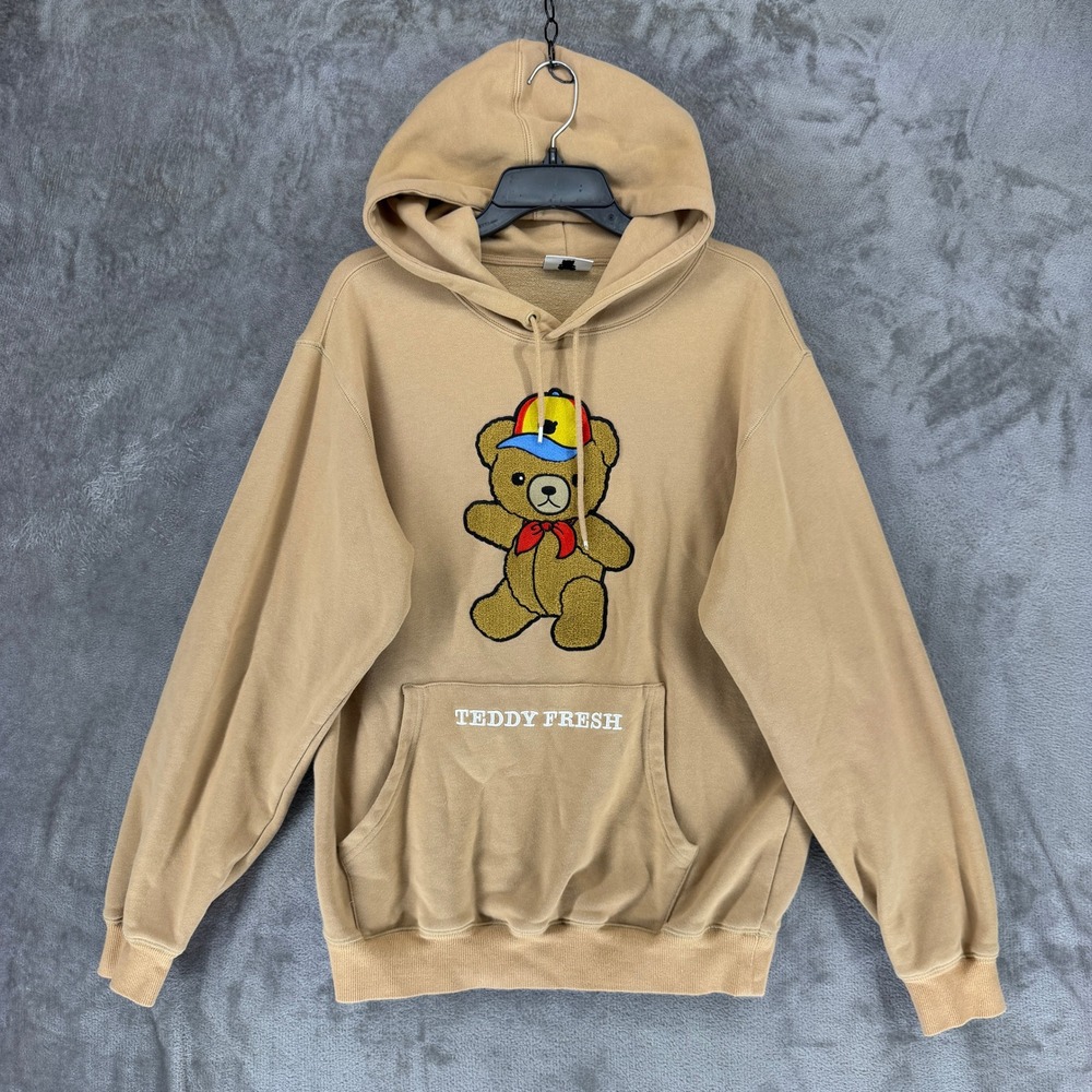 Teddy Fresh Hoodie Unisex Large Chenille Bear Propeller Hat Tan EUC